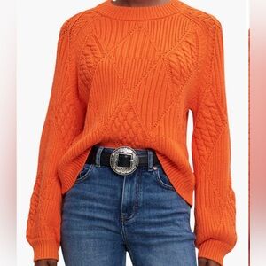 Maje Orange Cable Knit Sweater